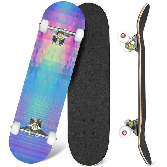 31'' Complete Skateboard 7 Layer Canadian Maple Double Kick Deck Skateboards abstract holographic neon Skate Board for Beginner Adult Gifts