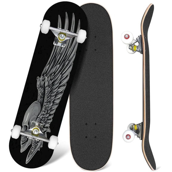31'' Complete Skateboard 7 Layer Canadian Maple Double Kick Deck Skateboards artwork astronaut skull wing Skate Board for Beginner Adult Gifts