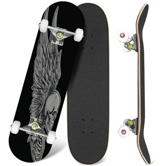 31'' Complete Skateboard 7 Layer Canadian Maple Double Kick Deck Skateboards artwork astronaut skull wing Skate Board for Beginner Adult Gifts