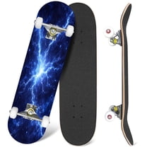 31'' Complete Skateboard 7 Layer Canadian Maple Double Kick Deck Skateboards blue fantasy Skate Board for Beginner Adult Gifts