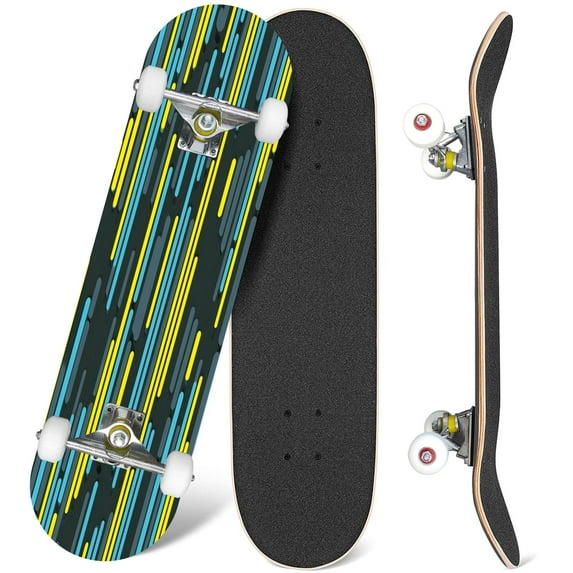 31'' Complete Skateboard 7 Layer Canadian Maple Double Kick Deck Skateboards camouflage Geometric camo Print fabric textiles Skate Board for Beginner Adult Gifts