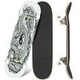thumbnail image 1 of 31'' Complete Skateboard 7 Layer Canadian Maple Double Kick Deck Skateboards chinese dragon holding symbol black white tattoo Skate Board for Beginner Adult Gifts, 1 of 5