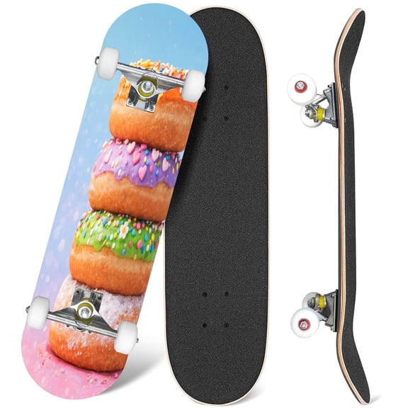 31'' Complete Skateboard 7 Layer Canadian Maple Double Kick Deck Skateboards delicious donuts for birthday donuts pictures royalty free Skate Board for Beginner Adult Gifts