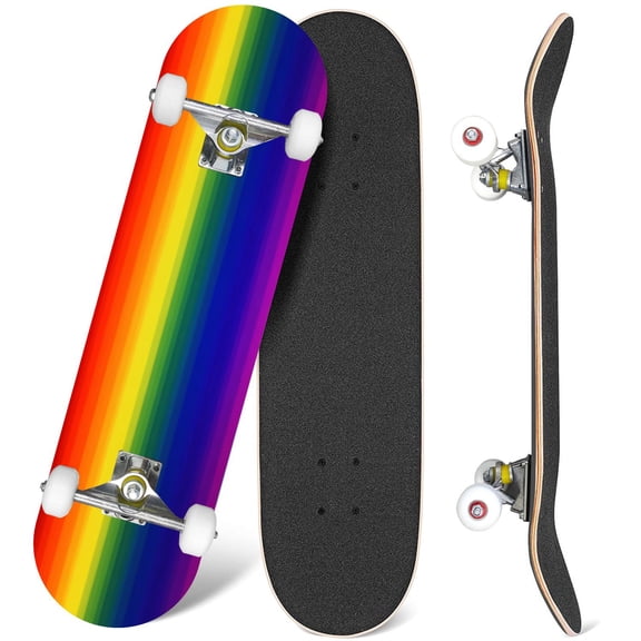 31'' Complete Skateboard 7 Layer Canadian Maple Double Kick Deck Skateboards gradient neon Skate Board for Beginner Adult Gifts