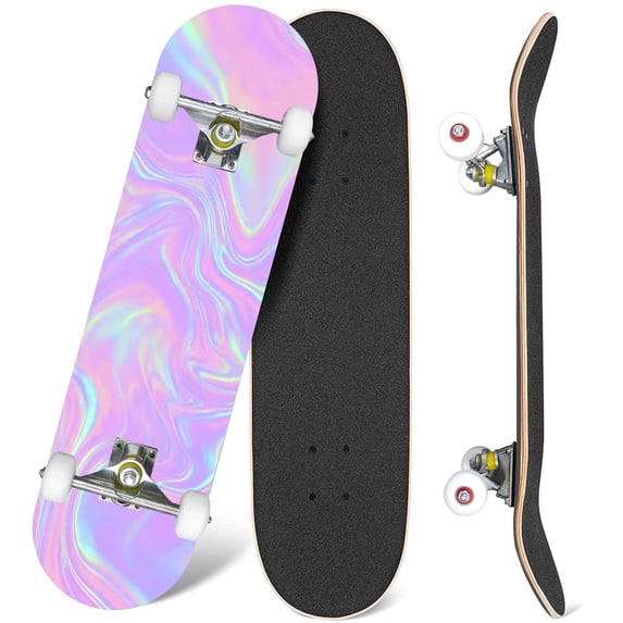 31'' Complete Skateboard 7 Layer Canadian Maple Double Kick Deck Skateboards holographic foil colors 80s trend Skate Board for Beginner Adult Gifts