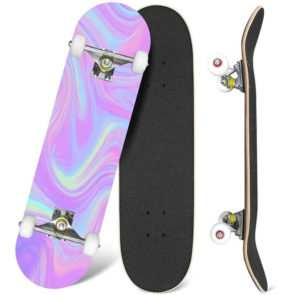 31'' Complete Skateboard 7 Layer Canadian Maple Double Kick Deck Skateboards holographic foil colors 80s trend Skate Board for Beginner Adult Gifts