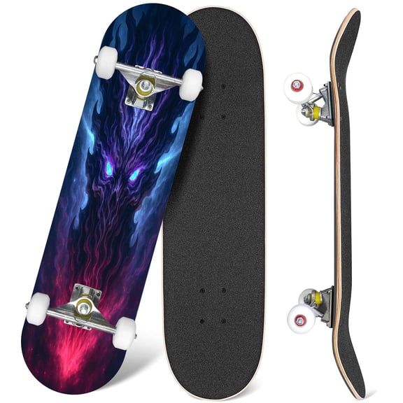 31'' Complete Skateboard 7 Layer Canadian Maple Double Kick Deck Skateboards huge black dragon Gothic style Glowing eyes look predatory Skate Board for Beginner Adult Gifts