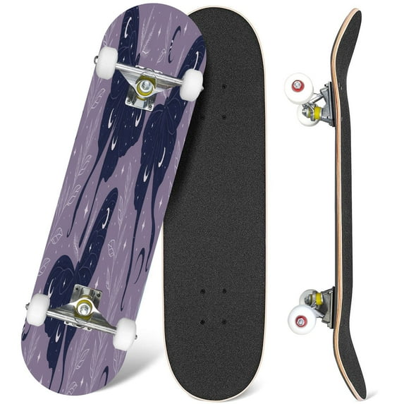 31'' Complete Skateboard 7 Layer Canadian Maple Double Kick Deck Skateboards magic Moon moth herbs stars Bohemian fabric Skate Board for Beginner Adult Gifts