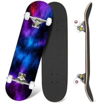 31'' Complete Skateboard 7 Layer Canadian Maple Double Kick Deck Skateboards night sky stars nebula clouds cosmos galaxy Skate Board for Beginner Adult Gifts