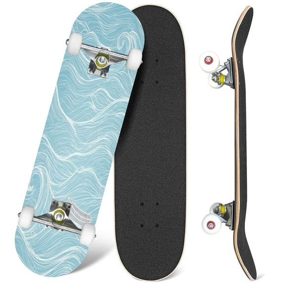 31'' Complete Skateboard 7 Layer Canadian Maple Double Kick Deck Skateboards open sea waves Skate Board for Beginner Adult Gifts