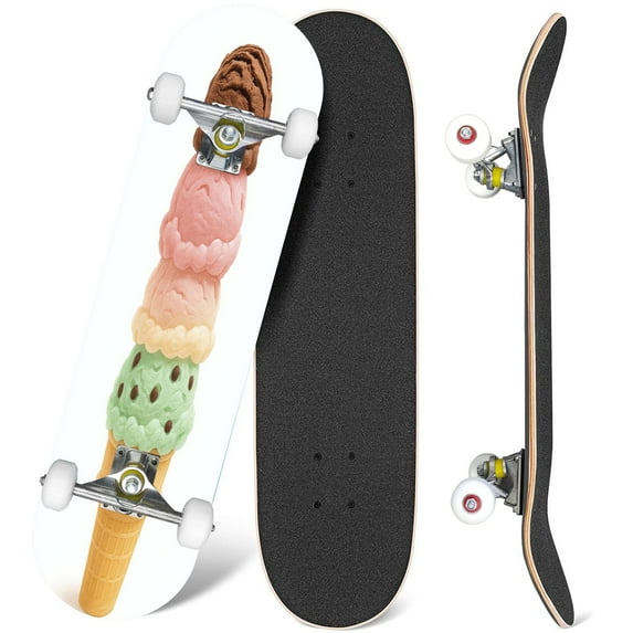 31'' Complete Skateboard 7 Layer Canadian Maple Double Kick Deck Skateboards quadruple stack ice cream scoops sugar cone candys Skate Board for Beginner Adult Gifts