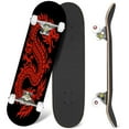 thumbnail image 1 of 31'' Complete Skateboard 7 Layer Canadian Maple Double Kick Deck Skateboards red Chinese dragon black Skate Board for Beginner Adult Gifts, 1 of 5