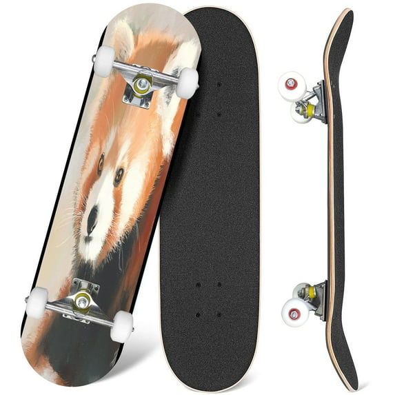 31'' Complete Skateboard 7 Layer Canadian Maple Double Kick Deck Skateboards red panda hand drawn portrait tiger for publications printing photo Skate Board for Beginner Adult Gifts