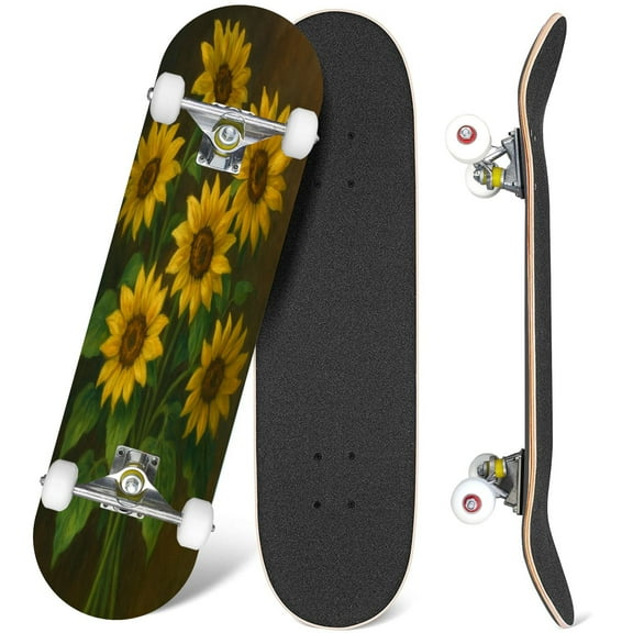 31'' Complete Skateboard 7 Layer Canadian Maple Double Kick Deck Skateboards sunflower arrangement sunflower Skate Board for Beginner Adult Gifts