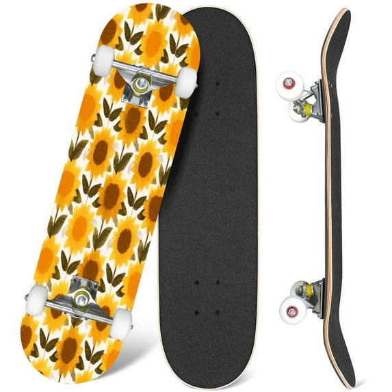 31'' Complete Skateboard 7 Layer Canadian Maple Double Kick Deck Skateboards sunflower floral autumn Skate Board for Beginner Adult Gifts