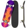thumbnail image 1 of 31'' Complete Skateboard 7 Layer Canadian Maple Double Kick Deck Skateboards sunset palm trees trendy purple california vintage Skate Board for Beginner Adult Gifts, 1 of 5