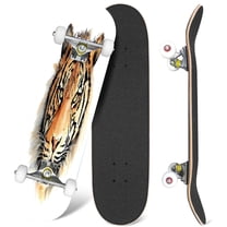 31'' Complete Skateboard 7 Layer Canadian Maple Double Kick Deck Skateboards tiger head print fluffy watercolor Skate Board for Beginner Adult Gifts