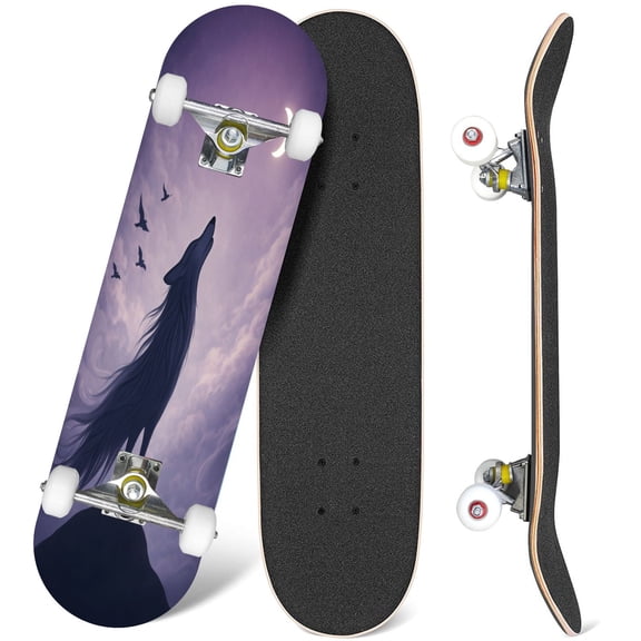 31'' Complete Skateboard 7 Layer Canadian Maple Double Kick Deck Skateboards wolves extinction spirit dying wolf due forest extinction wolf look Skate Board for Beginner Adult Gifts