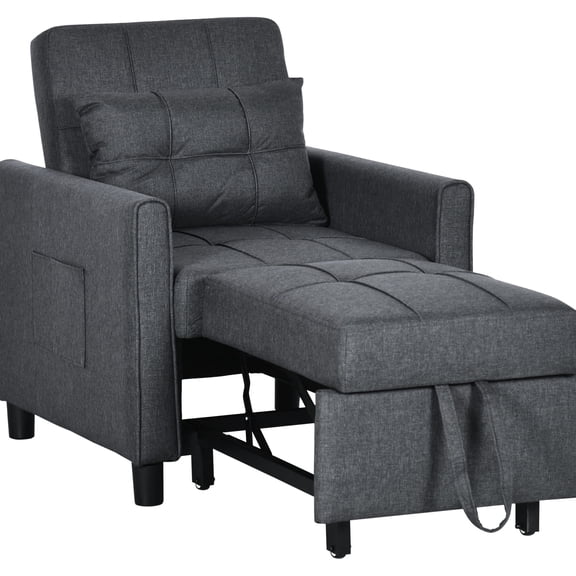 31 Convertible Bed , Multi-functional With Adjustable Back, Pillow, Pockets, Grey. Compact Living Solution Chair Bed, Back Support, Gray. Comfortable Resting Place
