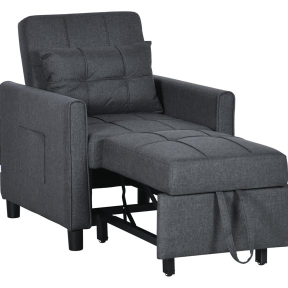 31 Convertible Bed , Multi-functional With Adjustable Back, Pillow, Pockets, Grey. Option Chair, Gray. , Pockets. Ideal For Living Spaces