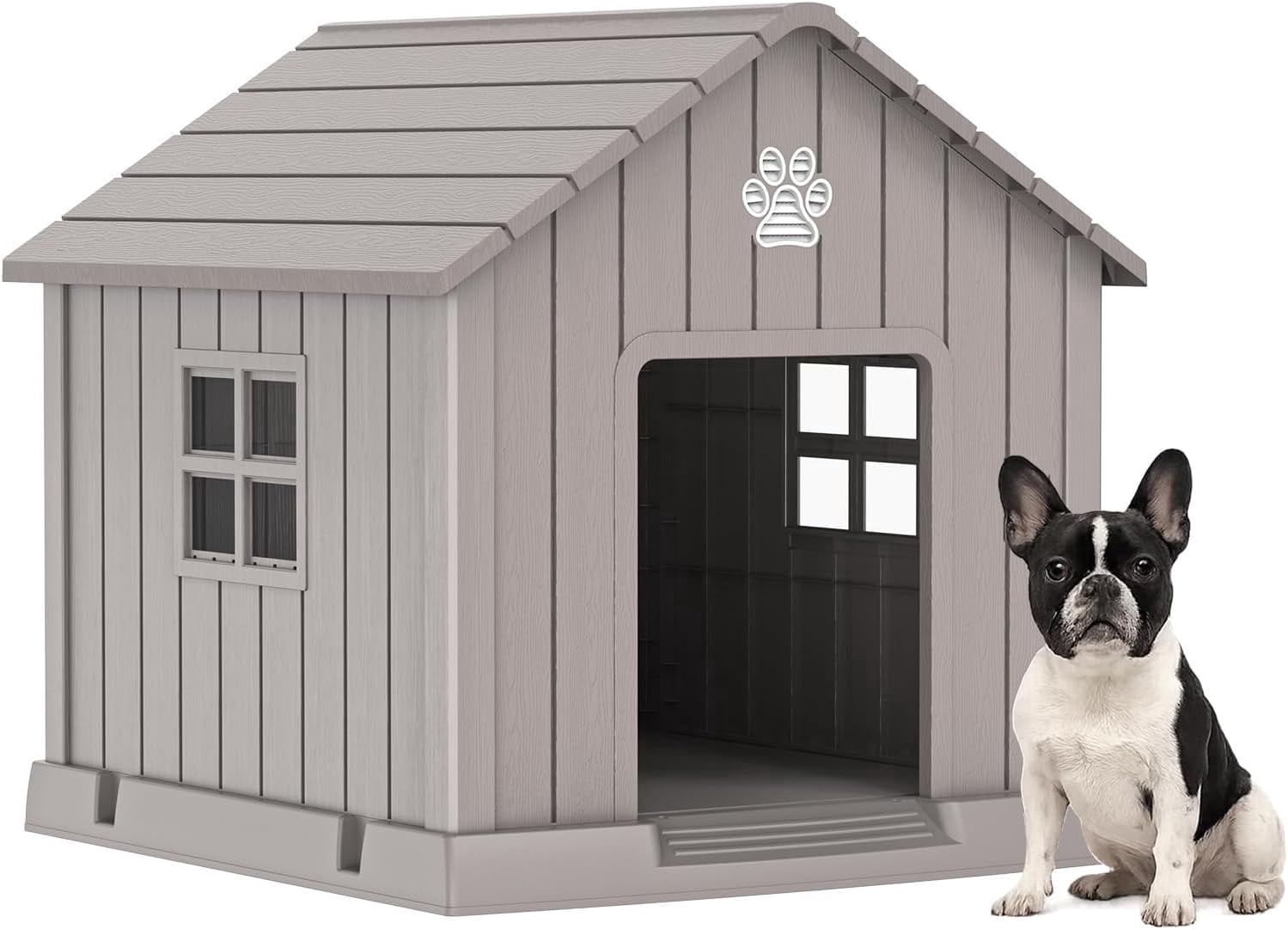 31" Dog House Kennel Indoor Outdoor,Peaked Deck Doghouse,Keep Your Dog Dry & Cozy(Grey 31.18 * 33.7 * 32.52inch)