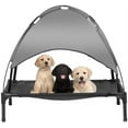 31" Elevated Outdoor Dog Bed with Canopy, Cooling Raised Pet Cot with Removable Sunshade for