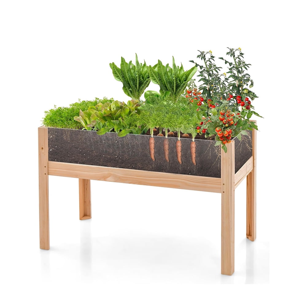 Natural Fir Wood 31" Raised Garden Bed with Acrylic Panels