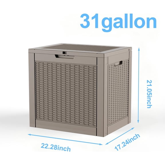 31 Gallon Deck Box, Lockable Waterproof Outdoor Storage Boxes For Garden Tools,Indoor Cushions,Accessories Outside Storage Resin Weatherproof Container(Grey)