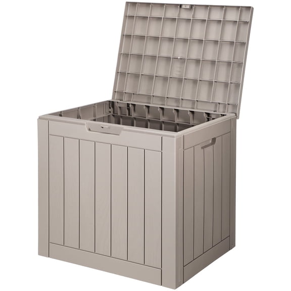 31 Gallon Grey Resin Outdoor Deck Box Waterproof Storage for Patio Furniture Cushions Garden Tools Pool Supplies Toys Towels