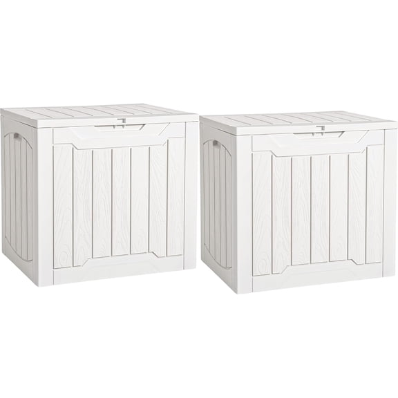 31 Gallon Lockable Outdoor Deck Boxes Set of 2 White Weather-Resistant Resin Storage