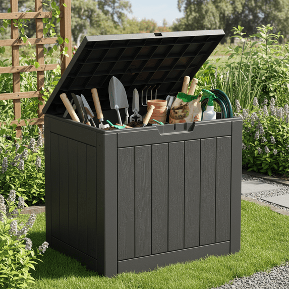 31 Gallon Outdoor Storage Box, Resin Deck Box, Lockable, Waterproof, Weatherproof, UV-resistant Patio Organizer, Black