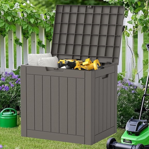 31 Gallon Outdoor Storage Box Waterproof, Outside Package Delivery Deck Boxes with Lockable Lid, Backyard Storage Bin For Garden Tools, Patio Cushions Accessories, Gray