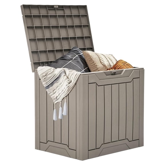 31 Gallon Resin Outdoor Storage Box and Waterproof Package Delivery Box with Lockable Lid forPatio Furniture, Garden Tools, Pool Supplies, Taupe
