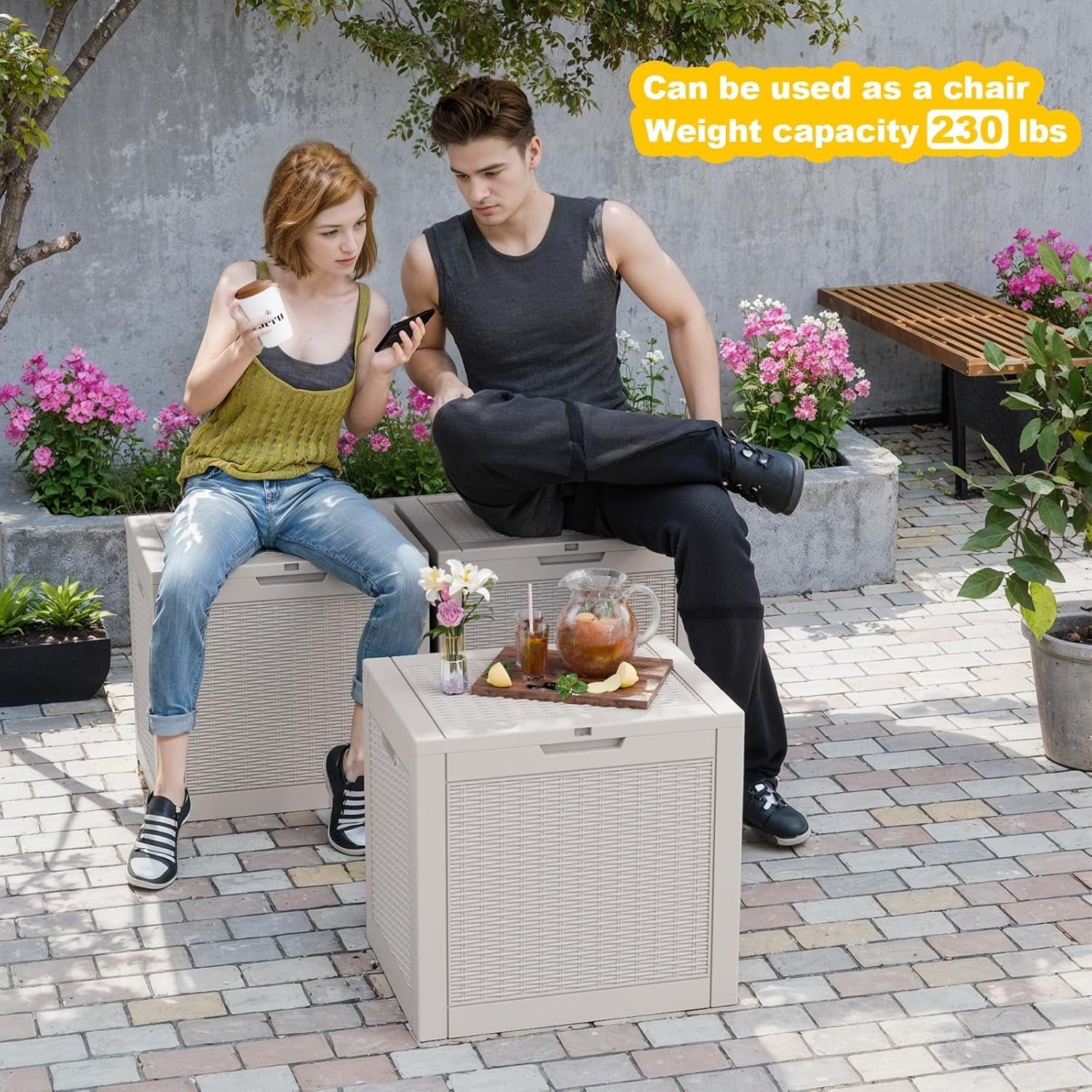 31 Gallon Waterproof Resin Deck Box for Outdoor Storage, Light Brown
