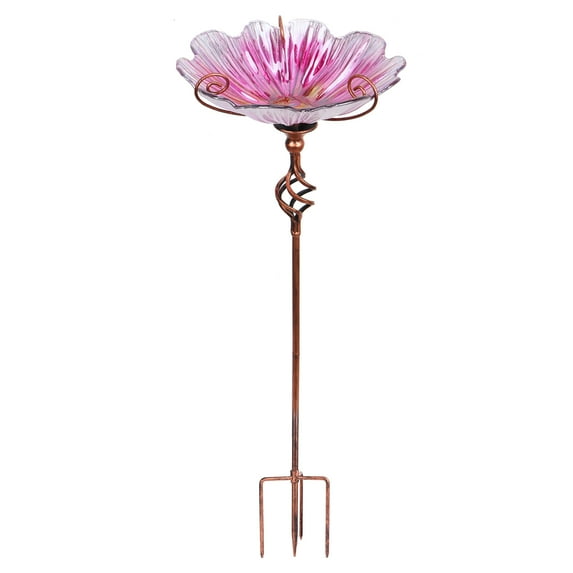 31"H Glass Birdfeeder with Metal Stake, Outdoor Bird Feeder for Garden Yard, Pink
