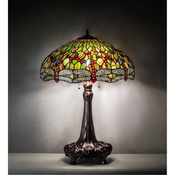 31" High Tiffany Hanginghead Dragonfly Table Lamp