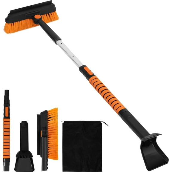 40" Ice Scrapers for Car Windshield, 3 in 1 Sturdy Snow Brush with Squeegee, Extendable Aluminum Handle, 180° Pivoting Snow Scraper for Car, Truck, SUV
