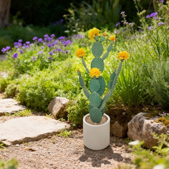 31 Inch Artificial Cactus Plant, Faux Potted Desert Cacti Plant with Flower, Realistic Fake Cacti Saguaro for Home Office Indoor & Outdoor Decor