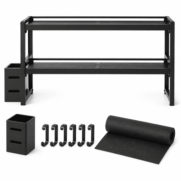 31 Inch Bamboo Over the Stove Spice Shelf, Stove Top Storage Rack Black