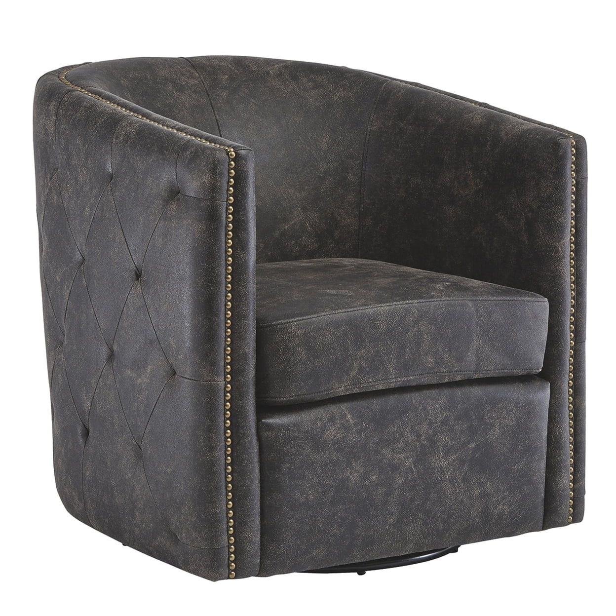 31 Inch Barrel Back Leatherette Swivel Accent Chair Black - Saltoro Sherpi