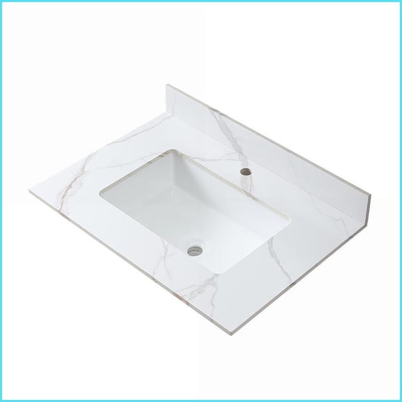 31 Inch Bathroom Vanity Top with Undermount Ceramic Sink & Backsplash - Montary | Sintered Stone | White