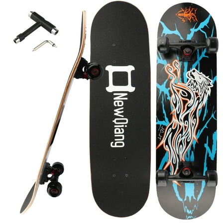 31-Inch Complete Double-Kick Skateboard for Adults & Beginners, T-Tool Included (Lion)