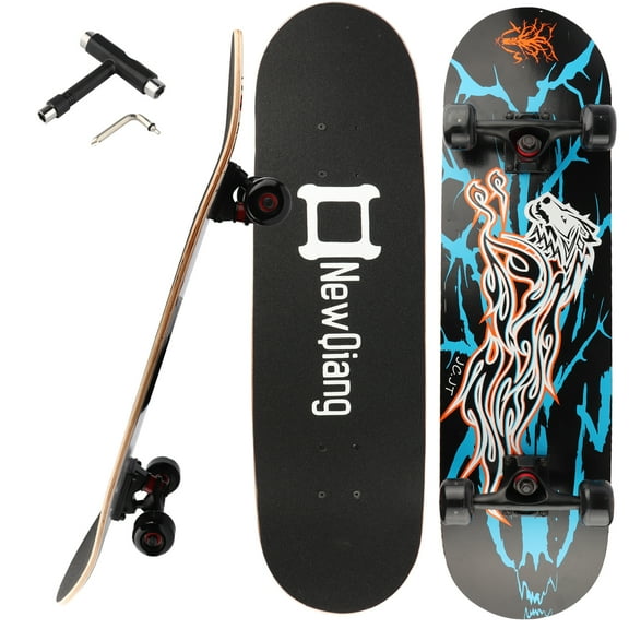 31-Inch Complete Double-Kick Skateboard for Adults & Beginners, T-Tool Included (Lion)