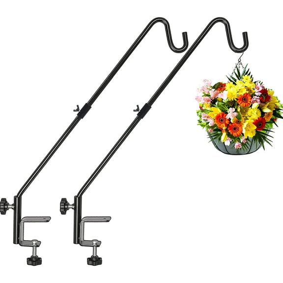31 Inch Heavy Duty Deck Hook, Non-Slip Clamp, 360 Degree Swivel, Black for Bird Feeders, Planters, Suet Baskets, Lanterns, Wind Chimes, 2 Pack