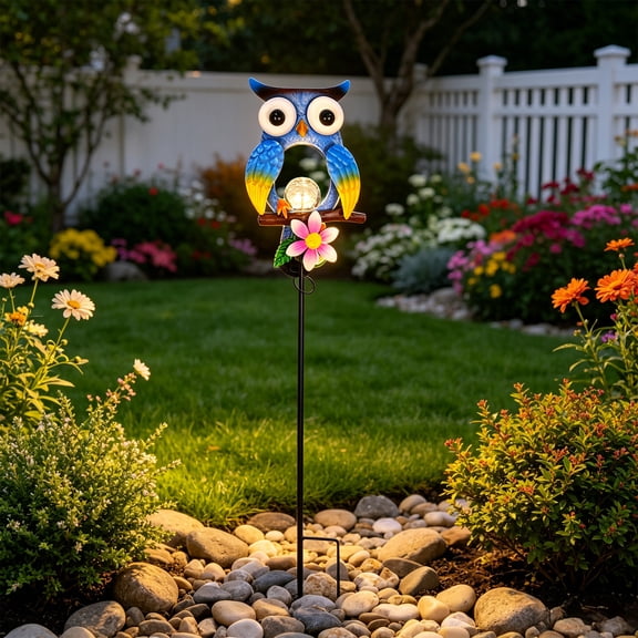 31 Inch Iron Solar Owl Garden Stake Light with LED Outdoor Waterproof Decorative Bird Statue for Yard Patio Pathway