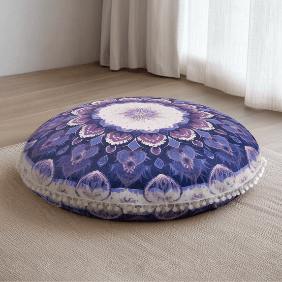 Whifea 31'' Large Round Floor Pillow Meditation Cushion, Boho Meditation, Memory Foam Filling, for Yoga or Relaxation, Purple