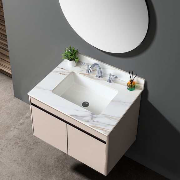 31 - Inch Marble Vanity with Rectangular Sink | Suits Standard Bathroom Setups, Safety Overflow Hole | Experience Long - Lasting and Low - Maintenance Bathroom Upgrade
