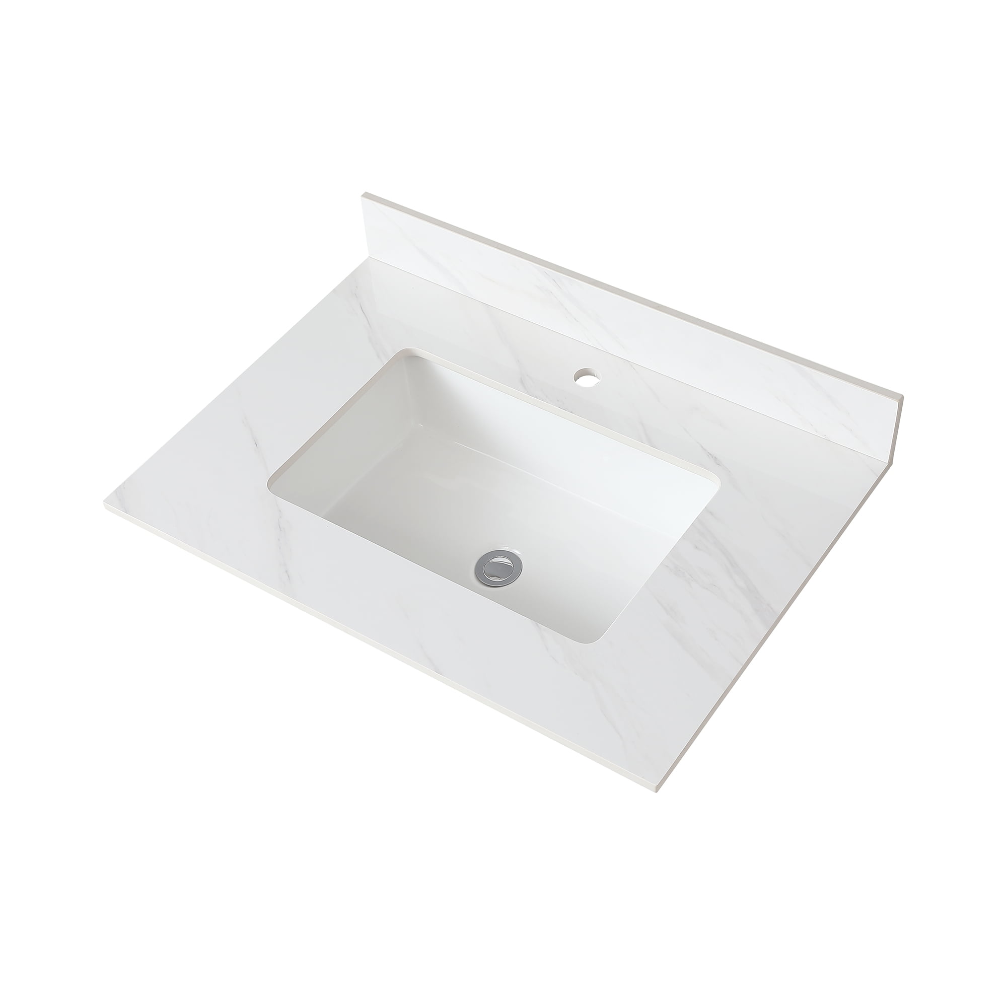 31 Inch Marble Vanity Top, White Vanity Top with 1 Predrilled Faucet