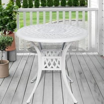 31 Inch Outdoor Dining Table Round Patio Bistro Table Bronze Cast Aluminum Rustic Large Table with Umbrella Hole, White