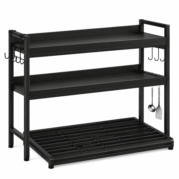 31 Inch Over the Stove Spice Rack, Adjustable 3-Tier Stove Top Shelf Black